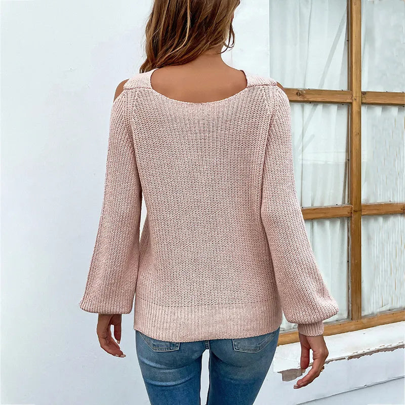 Suéter para mujer de punto – Hombros descubiertos y cuello cruzado