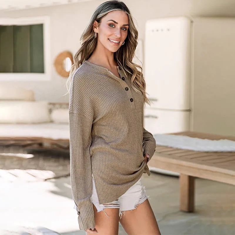 Suéter de tejido ligero – Cuello abotonado estilo primavera