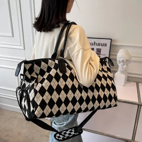Bolso de viaje – Diseño a cuadros y compartimento separado para ropa húmeda